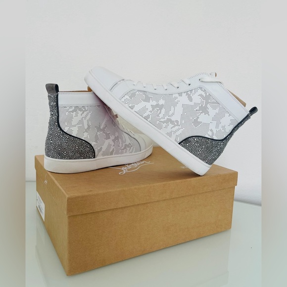 Christian Louboutin Men's White Louis Sp Strass High-top Sneakers 43 1/2 - Picture 9 of 15